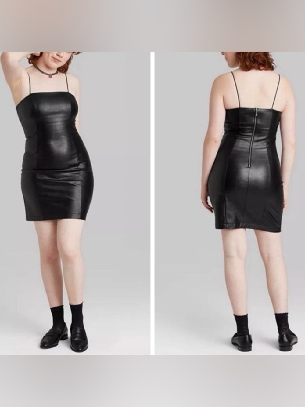 Wild Fable Sleeveless Black Faux Leather Slip Dress